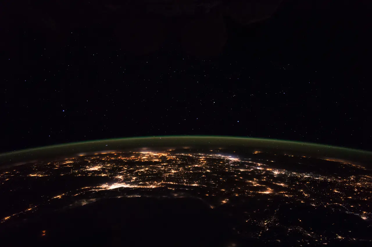 Europe at night, photographed from orbit